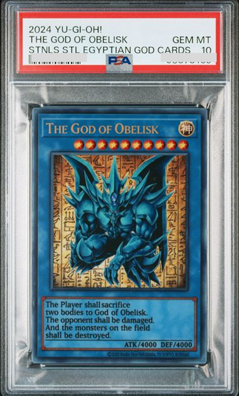 PSA 10 2024 YU-GI-OH! STAINLESS STEEL EGYPTIAN GOD CARDS THE GOD OF OBELISK